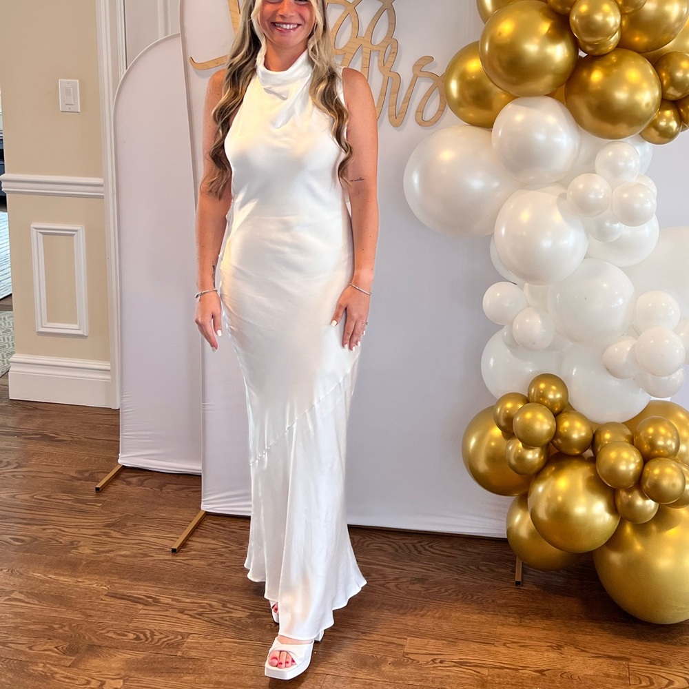 DISSH HIGH NECK OPEN BACK SILK DRESS